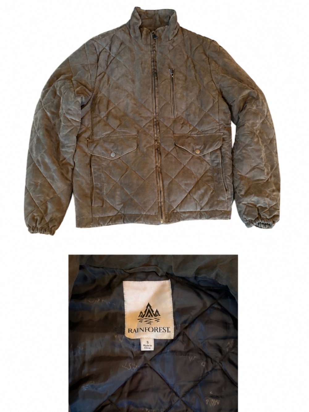 Men’s Rainforest Quilted Utility Jacket Taupe Gray Size Small